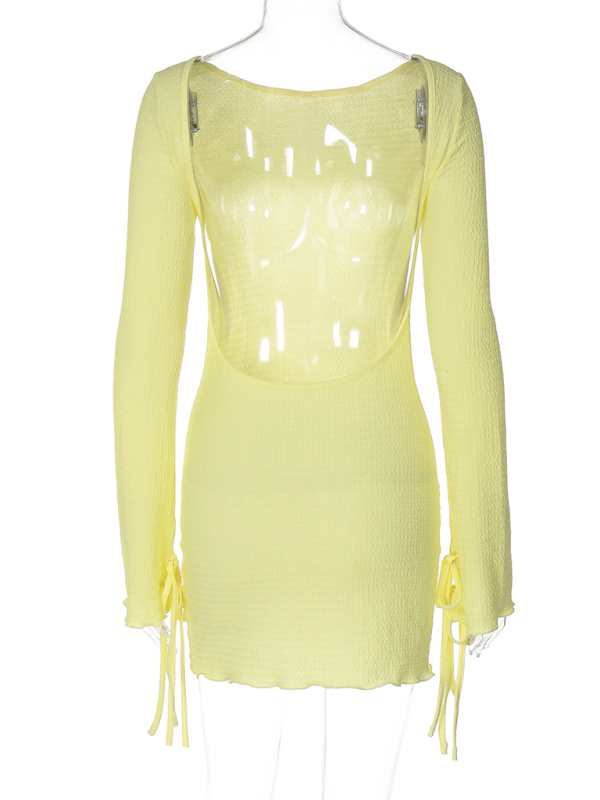 Levoire | Nouvelle mode simple col rond à manches longues pour fille sexy grand dos ajusté robe de hanche