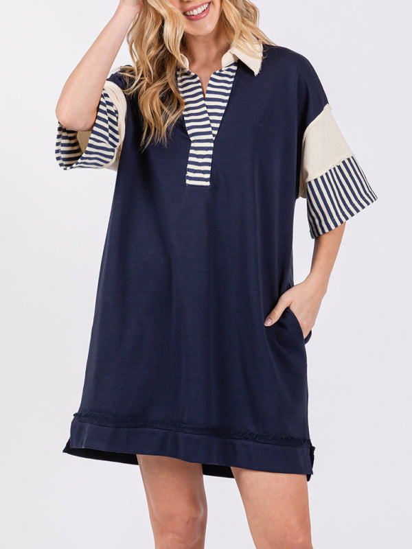 Levoire | Coton Rayé Unicolore Polo Revers T-shirt Décontracté Jupe Courte Champlain Väri