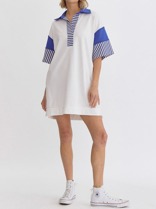 Levoire | Coton Rayé Unicolore Polo Revers T-shirt Décontracté Jupe Courte