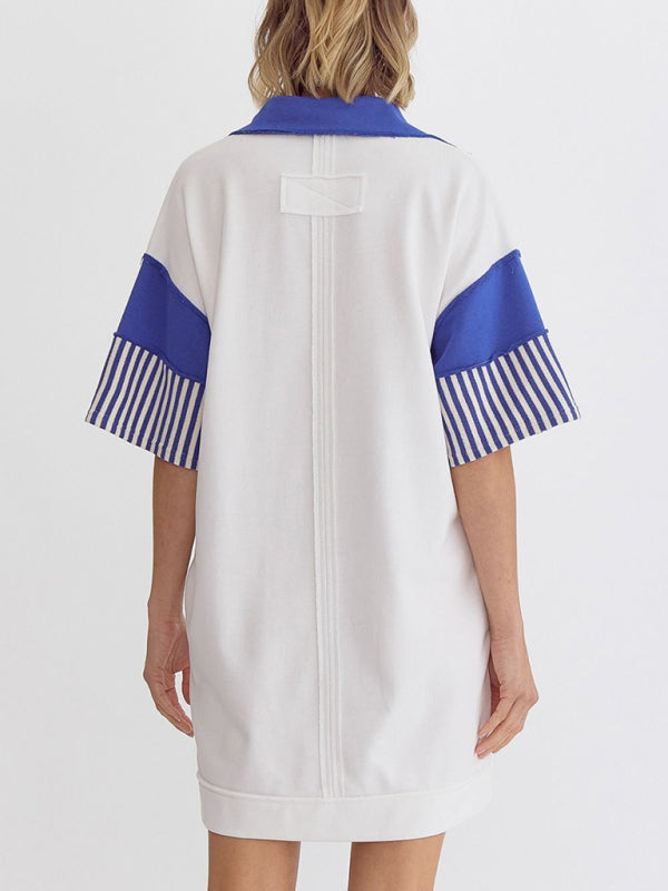 Levoire | Coton Rayé Unicolore Polo Revers T-shirt Décontracté Jupe Courte