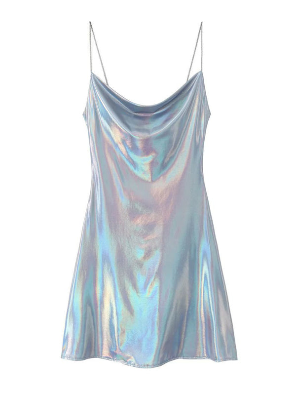 Levoire | Découpe dans le dos profonde robe sans bretelles métallique Bleu