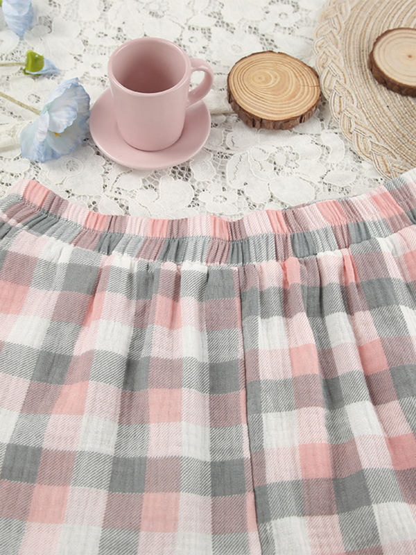 Levoire | Robe de fête à carreaux trois pièces avec une chemise à manches longues en pain de seigle tendance et un short tube pour vêtements d'intérieur