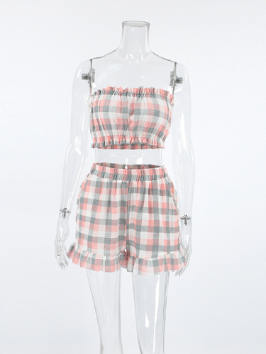 Levoire | Robe de fête à carreaux trois pièces avec une chemise à manches longues en pain de seigle tendance et un short tube pour vêtements d'intérieur
