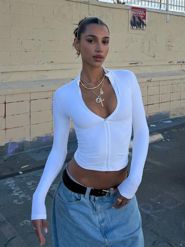 Levoire | Zip slim fit ventre lissant sexy cool chaud soutien-gorge mettant en valeur tendance mince t-shirt à manches longues
