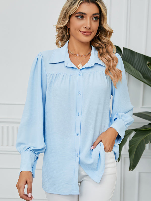 Levoire | Nouvelle chemise en chiffon ample à manches longues avec boutons Azur ciel