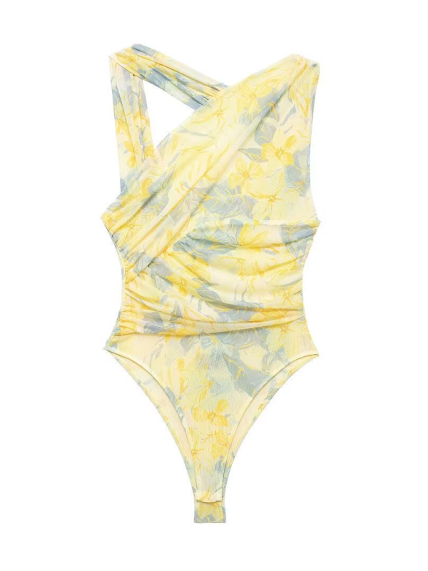 Levoire | Nouvelle jupe plissée asymétrique en tulle-body Jaune clair