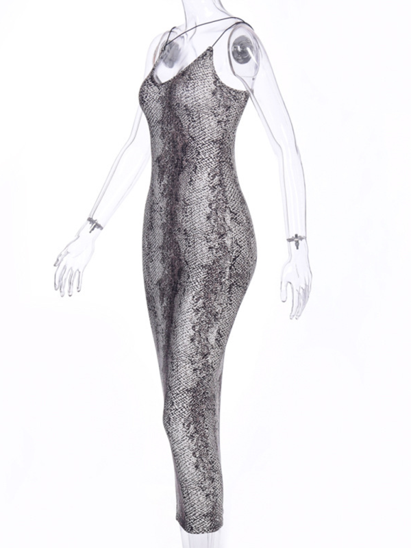 Levoire | Topless Sans Bretelles V-neck Imprimé Léopard-Serpent Robe Mode Design Sexy Midi Robe