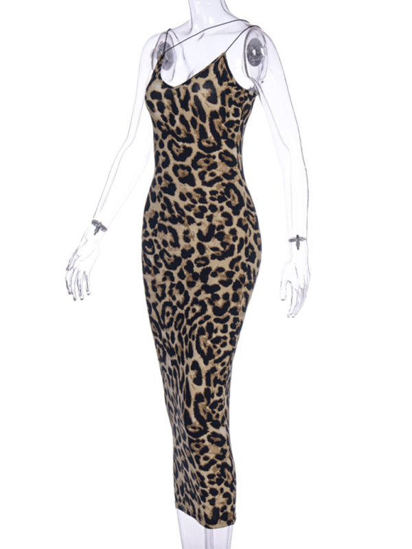 Levoire | Topless Sans Bretelles V-neck Imprimé Léopard-Serpent Robe Mode Design Sexy Midi Robe
