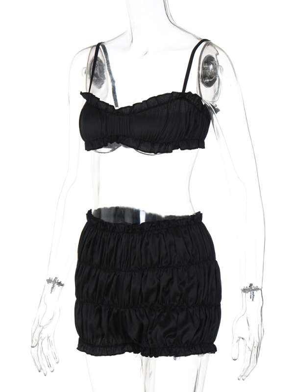 Levoire | Modish sexy sans manches top coupe ajustée plissée shorts ensemble
