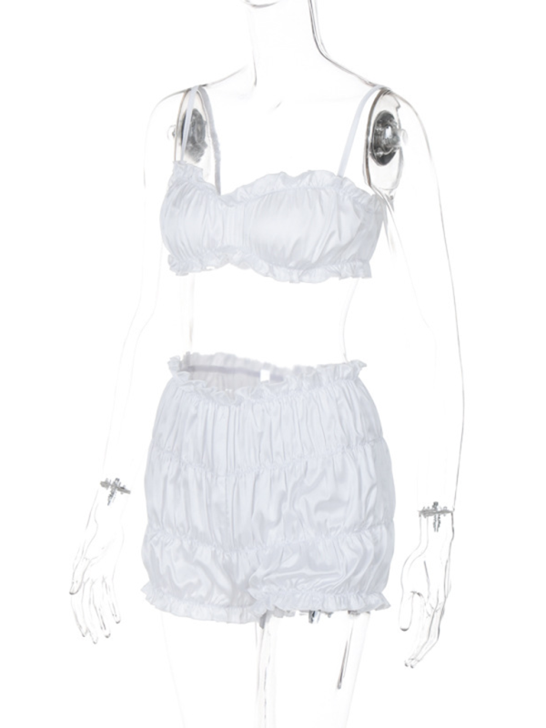 Levoire | Modish sexy sans manches top coupe ajustée plissée shorts ensemble