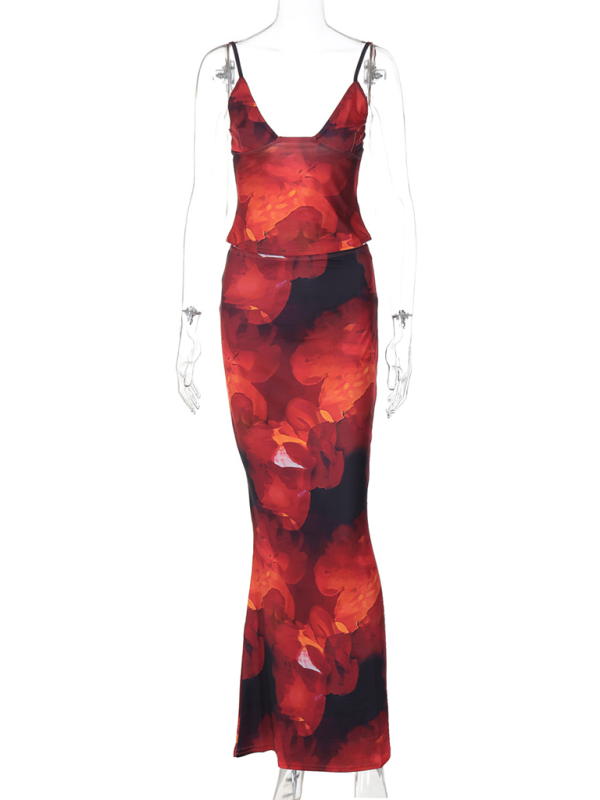 Levoire | Muoti Print Sexuel V-U-soutien-gorge Jupe Robe