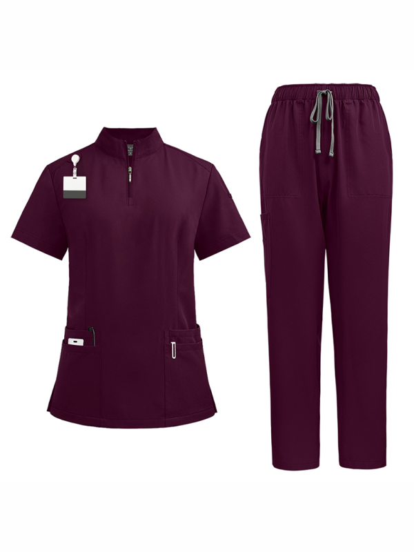 Levoire | Col montant zip médecin infirmière vêtements de travail blouse d'opération blouse de nettoyage blouse de salle d'opération pantalon droit uni Vinkurv