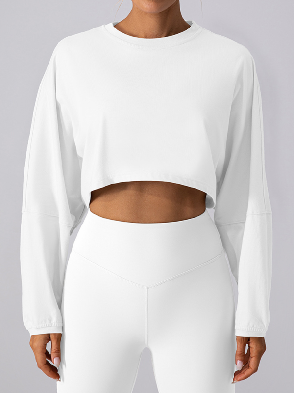 Levoire | Col rond sweatshirt T-shirt sport court basique t-shirt yoga course coupe ample haut à manches longues Blanc
