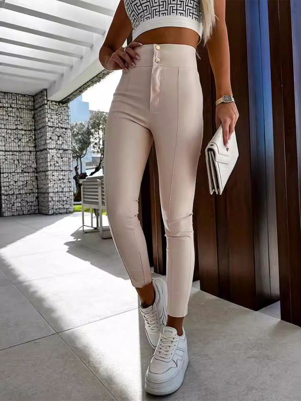 Levoire | Taille haute Stretch-PU-cuir Pantalon skinny Cracker kaki