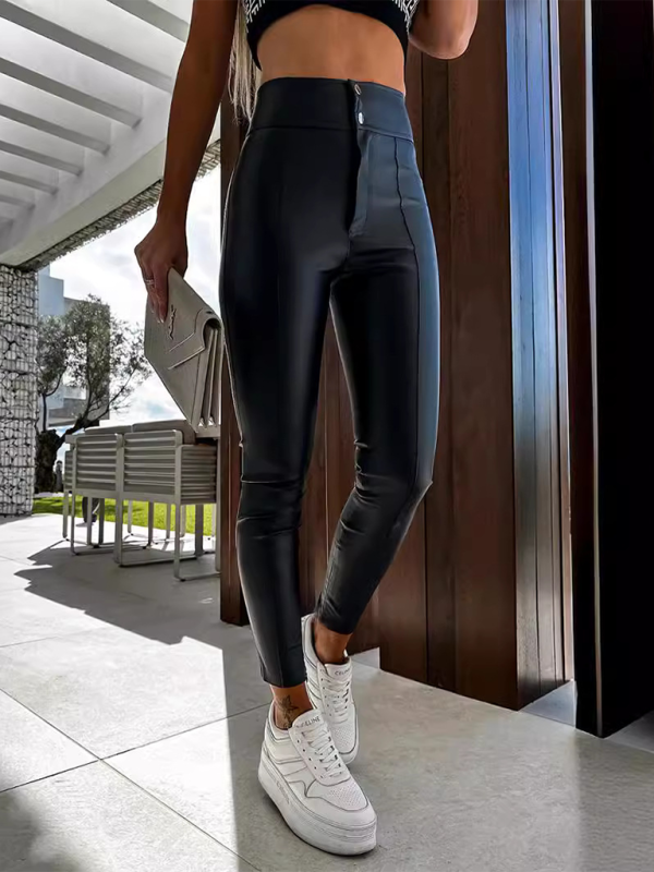 Levoire | Taille haute Stretch-PU-cuir Pantalon skinny Must