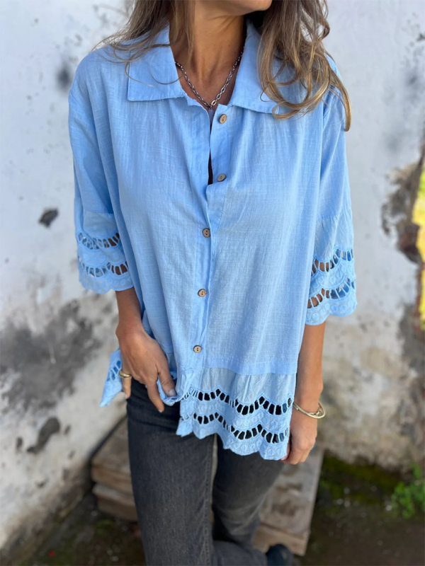 Levoire | Pour femmes Top à boutons hauts à manches larges pointues Azur ciel