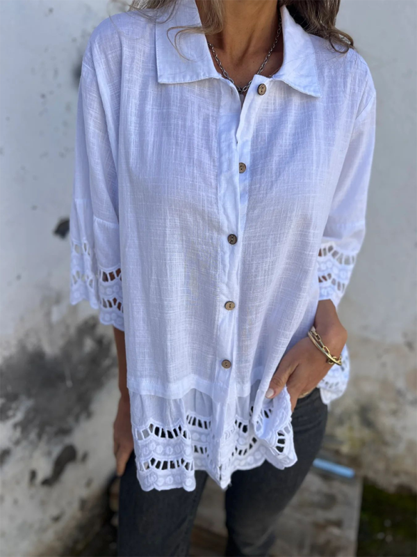 Levoire | Pour femmes Top à boutons hauts à manches larges pointues Blanc