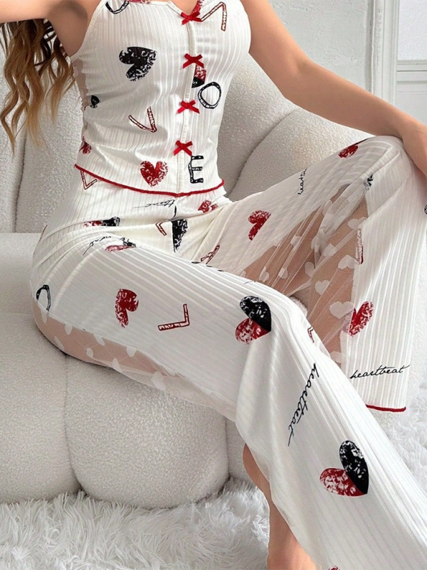 Levoire | Nouvelle coordination des couleurs de vêtements d'intérieur Ensemble de pyjama à bretelles avec front ouvert Miroir de réseau Muster2