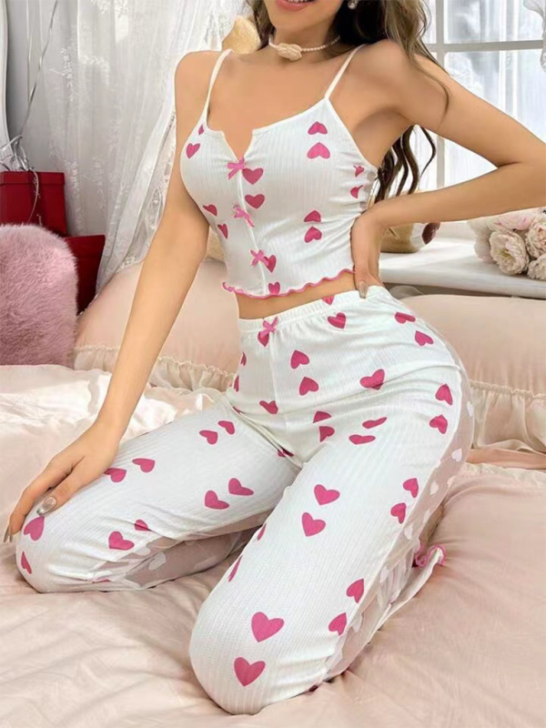 Levoire | Nouvelle coordination des couleurs de vêtements d'intérieur Ensemble de pyjama à bretelles avec front ouvert Miroir de réseau Rosa