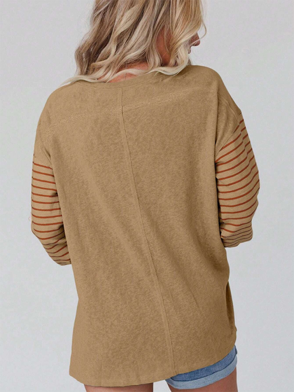Levoire | Nouveau pull Col rond décontracté rayé perturbation de couleur T-shirt à manches longues