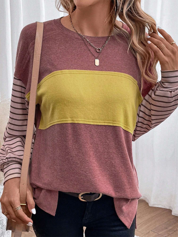 Levoire | Nouveau pull Col rond décontracté rayé perturbation de couleur T-shirt à manches longues Vinkurv