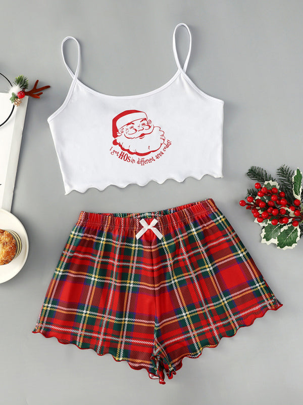 Levoire | Père Noël Santa Claus Élan Imprimé Hihaton Shorts Simple Libre Deux Pièces Vêtements Domicile Muster3