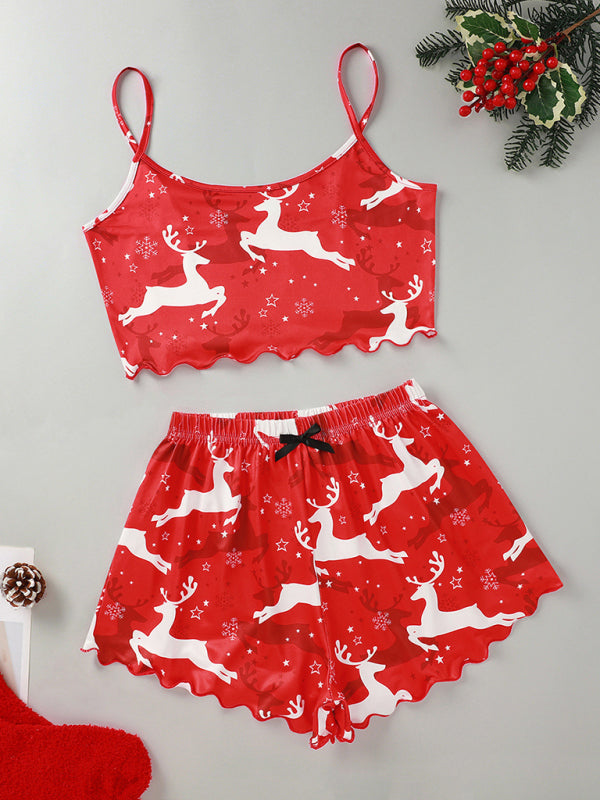Levoire | Père Noël Santa Claus Élan Imprimé Hihaton Shorts Simple Libre Deux Pièces Vêtements Domicile Roue