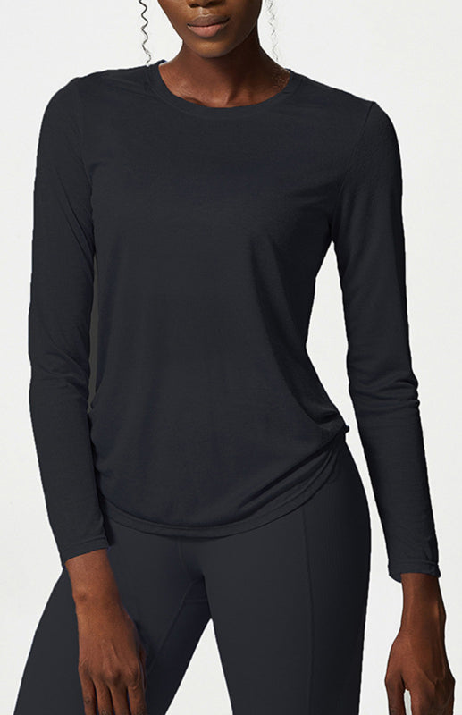 Levoire | Femme Col Ronde Curvé Bord Longue Manche Sport Top Sèche Rapidement Légèreté Haut de Yoga Noir