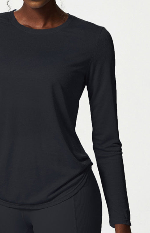 Levoire | Femme Col Ronde Curvé Bord Longue Manche Sport Top Sèche Rapidement Légèreté Haut de Yoga