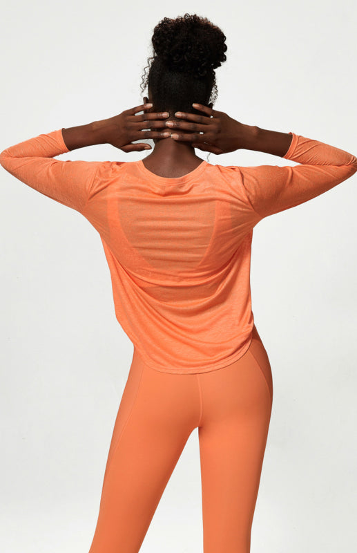 Levoire | Femme Col Ronde Curvé Bord Longue Manche Sport Top Sèche Rapidement Légèreté Haut de Yoga