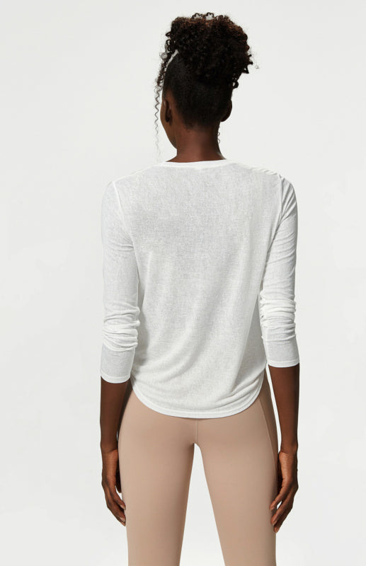 Levoire | Femme Col Ronde Curvé Bord Longue Manche Sport Top Sèche Rapidement Légèreté Haut de Yoga