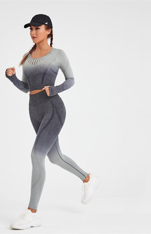Levoire | Femme Manches Longues Dégradé de Couleur Ensemble de Yoga