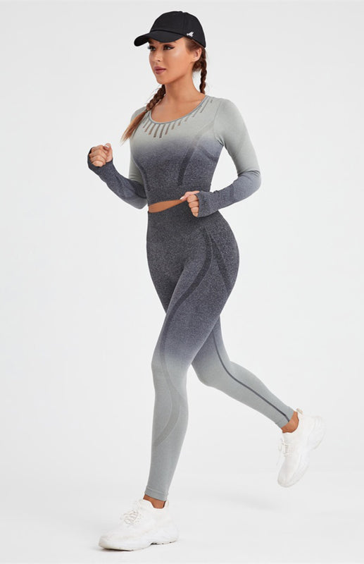 Levoire | Femme Manches Longues Dégradé de Couleur Ensemble de Yoga Noir