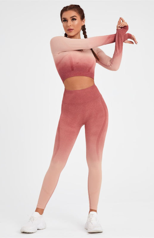 Levoire | Femme Manches Longues Dégradé de Couleur Ensemble de Yoga Rosa