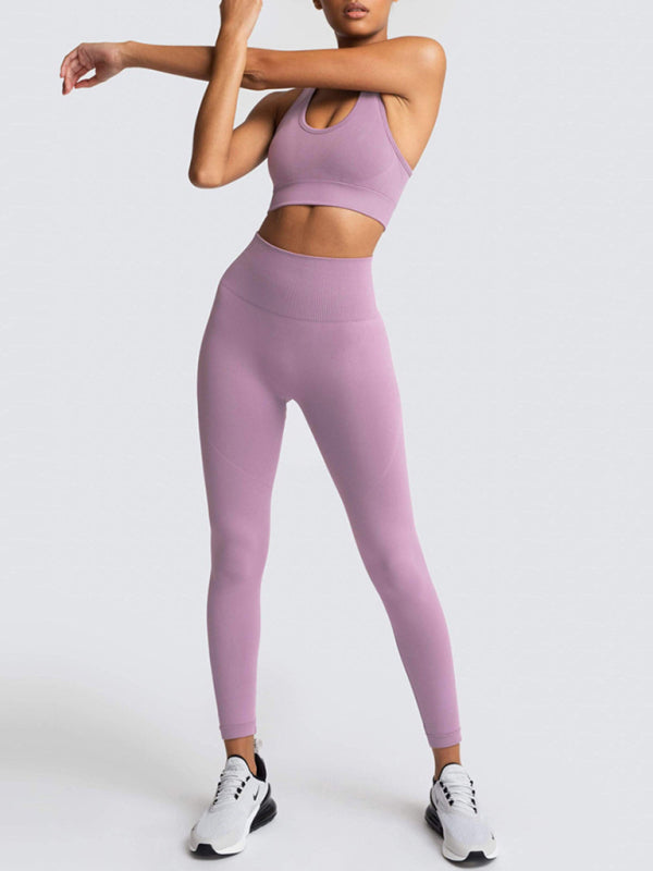 Levoire | Dame Magnifique Dos Taille Haute Pêche Hanches Sans Couture Tricoté Gilet Pantalon Deux Pièces Ensemble Fuchsia