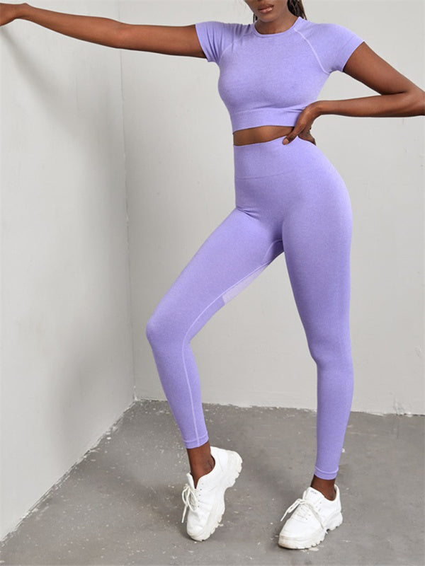 Levoire | Femme Uni Sans Coutures Sport Yoga Manches Courtes + Boxer Ensemble Deux Pièces