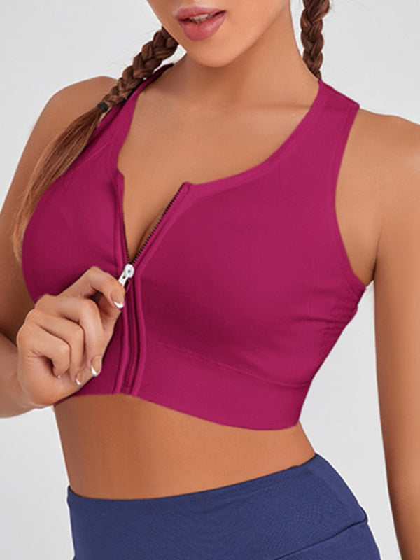 Levoire | Femmes Décontracté Uni Fermeture Éclair À L'avant Soutien-Gorge De Yoga Anti-Chocs Tank Top Rot