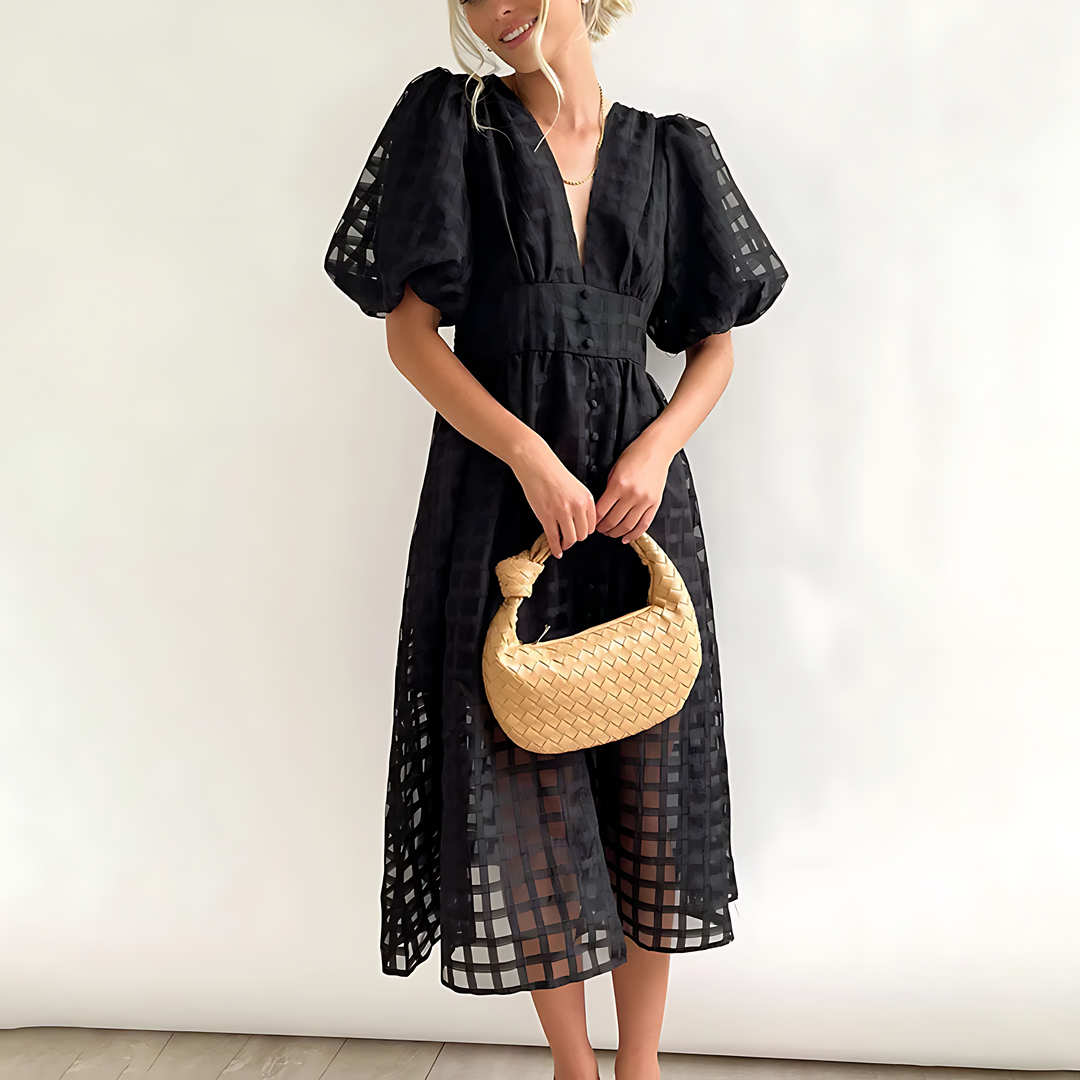 Levoire | Robe Midi Unique Avec Manches Bouffantes Noir