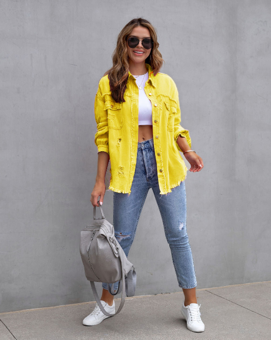 Levoire | Femme Oversize Veste | Déchirée Jaune