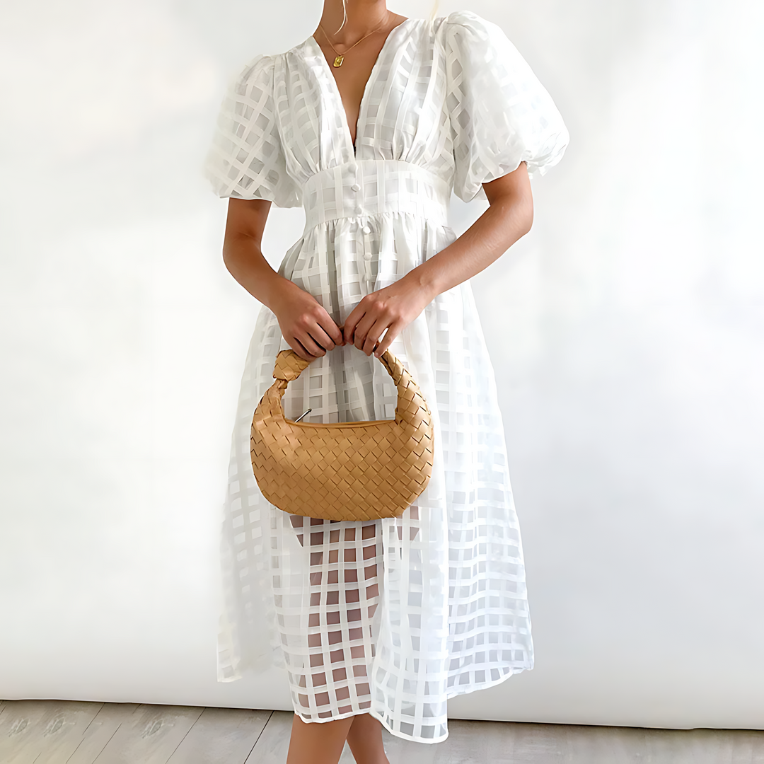 Levoire | Robe À Manches Bouffantes Et En V Blanc