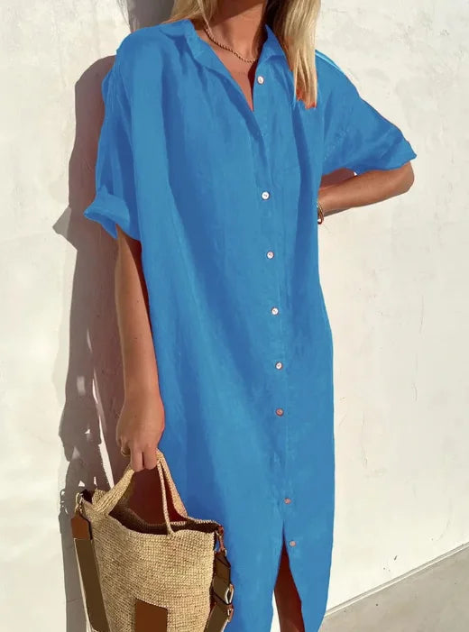 Levoire | Robe Chemise En Lin Bleu