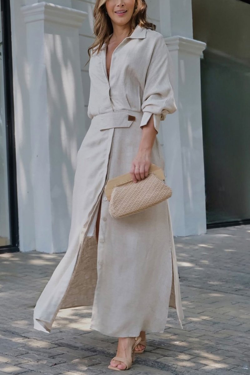 Levoire | Robe Maxi En Lin Classique Beige