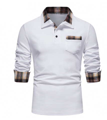 Levoire | Polo À Manches Longues Avec Col En Patchwork Pour Hommes Blanc