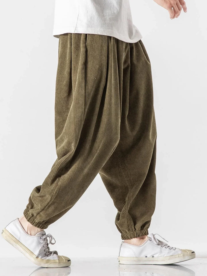 Levoire | Pantalon Jogger Harem En Velours Côtelé Style Et Liberté Pour Hommes Vert olive