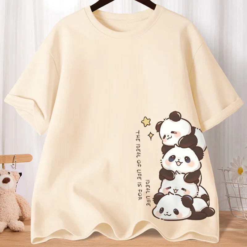 Levoire | Panda Fun T-Paita Mukava & Tyylikäs Lämpimillä Päivillä Aprikoosi
