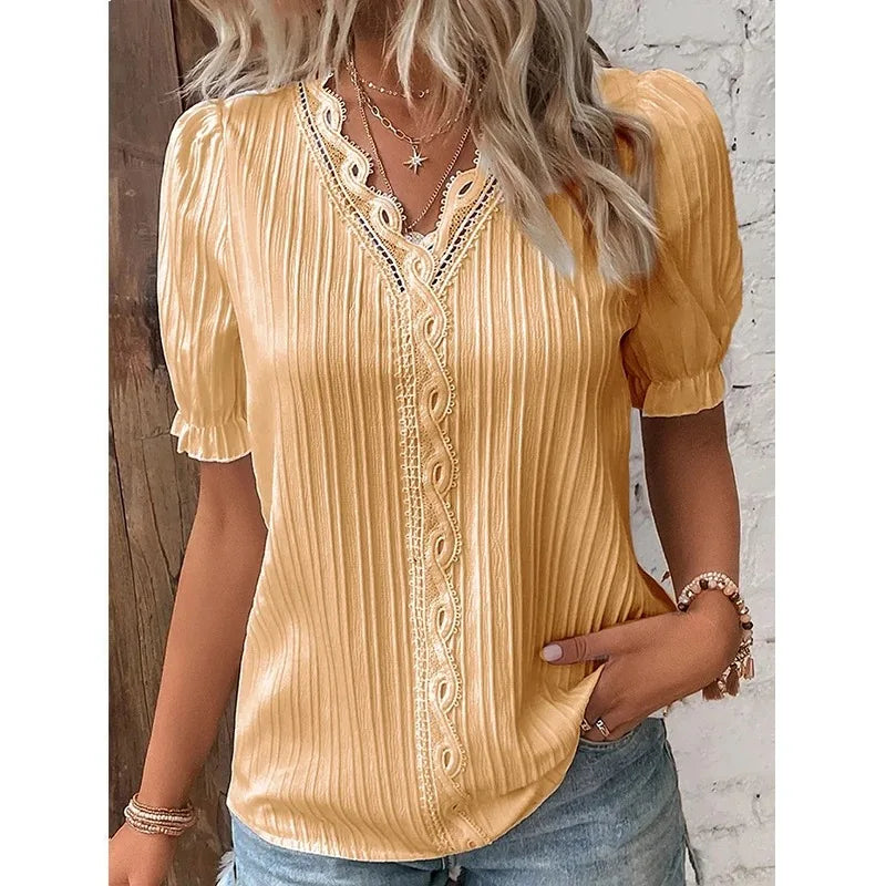Levoire | Blouse Élégante Avec Décolleté En V Jaune