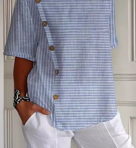 Levoire | Chemise boutonnée décontractée pour femme, en coton et lin imprimé