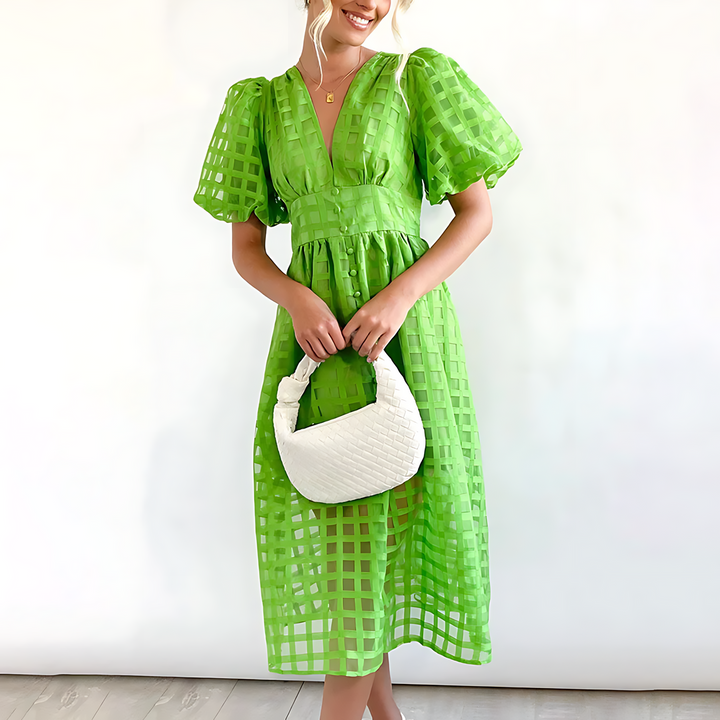 Levoire | Robe À Manches Bouffantes Et En V Vert