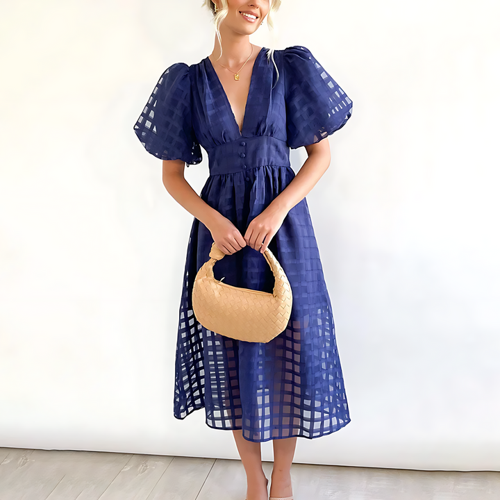Levoire | Robe Midi Unique Avec Manches Bouffantes Bleu marine