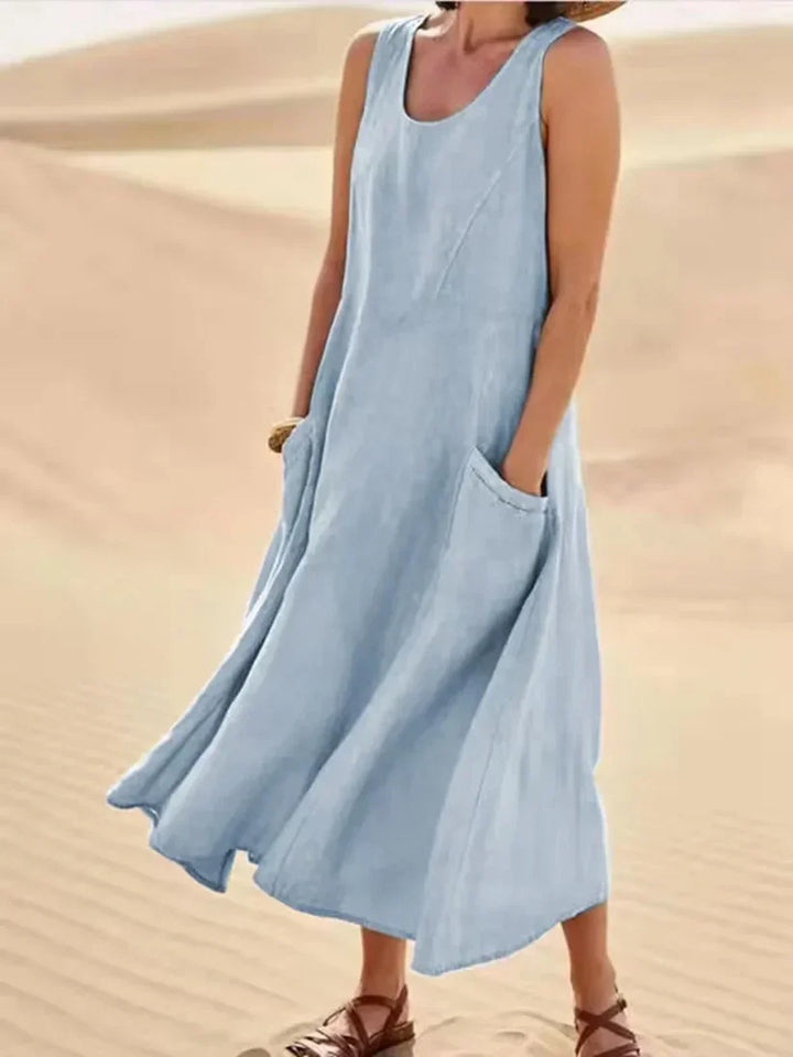 Levoire | Robe Longue En Lin Pour Femmes Bleu